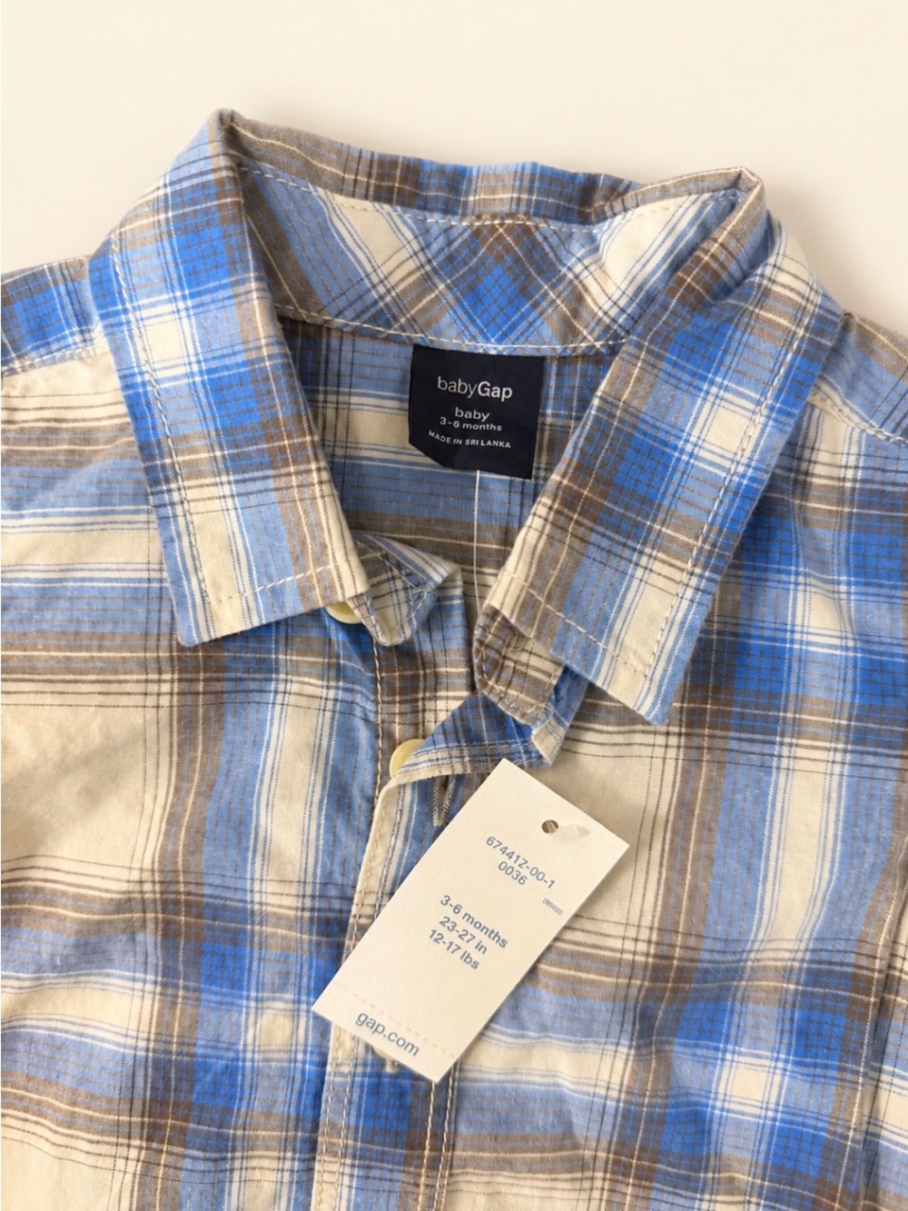 Baby Gap Boys 3-6 Months Blue Plaid Long Sleeve Button Up Shirt NWT - Picture 3 of 3
